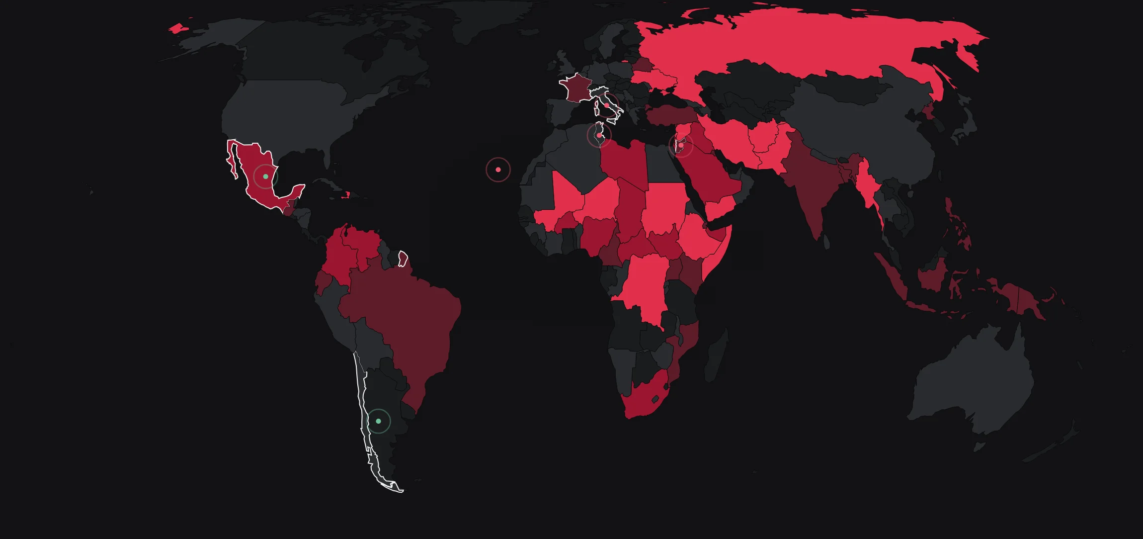 World Threat Map, week 42, countries shaded by threat band